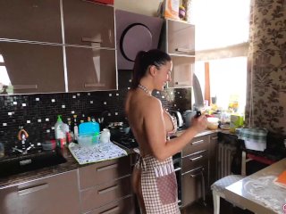 BabeShowing Her Sexy Body_While Cooking_Pizza - Homemade