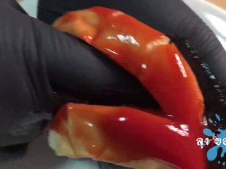 big tits, cum food, asmr sex, food