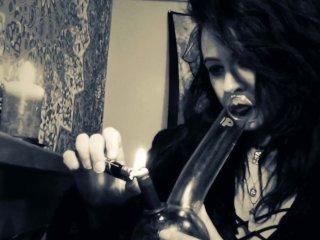 smoking a bong (black & white)