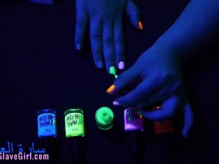 hand fetish, blacklight, neon, sfw