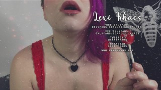 alt girl oral fixation lollipop sucking mouth focus drool spit topless