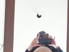 (HD) Spreading legs and showing pussy in a mirror reflection