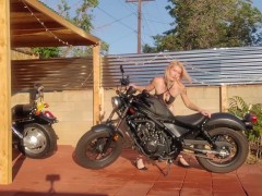 Sexy Blonde Washes Motorcycle and Cums on Her Fingers!
