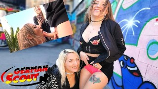 GERMAN SCOUT - TWO CRAZY TEENS PUBLIC FLASH AND FFM FUCK AT REAL STREET PICKUP CASTING