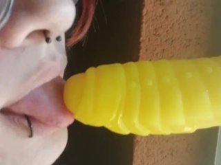amateur, toy, close up, licking dick