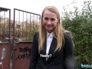 Preview 2 of Public Agent Cute Blonde Russian babe fucked through tights at roadside
