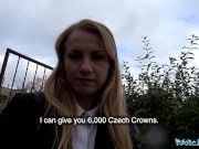 Preview 3 of Public Agent Cute Blonde Russian babe fucked through tights at roadside
