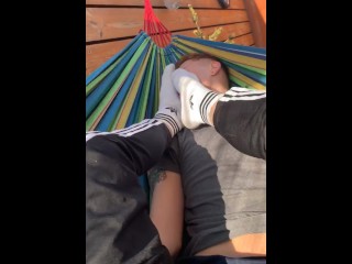 Feet & CBT Outdoor Fot the Faggot in Chastity