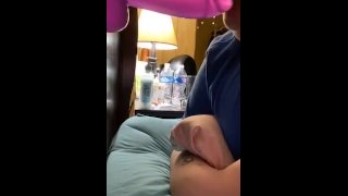 Chubby girl chokes on dildo