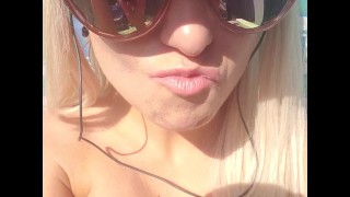 Blonde Big Fake Boobs Tanning Outside While Smoking A Cigarette And Playing With My Wet Pussy