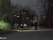 Preview 5 of Deep Evening - Russian Jeny Smith walks in public in transparent pantyhose without panties