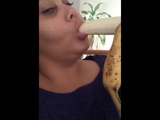 Banana deep throat while at work 