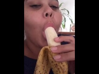 Banana deep throat while at work