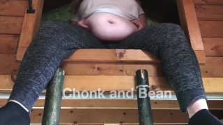 Chubby Girl Playing With Her Belly In A Loft