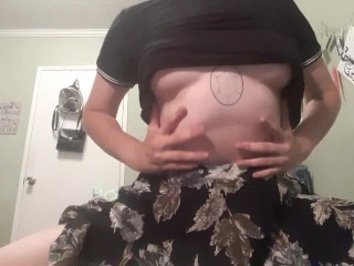 Cute Trans Boy Shows off his Tits and little Dick in a Skirt