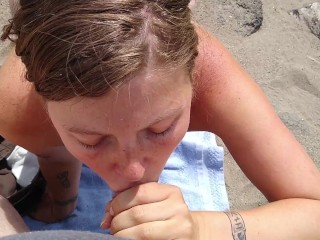 On her Knees Sucking Cock in Public at the River - Student Blows Older Guy - Lavender Joy