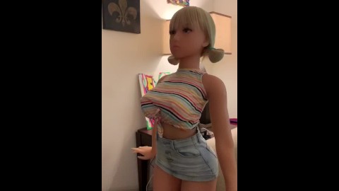 Hot teen sex doll fucked in mini skirt & pigtails