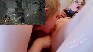 While Playing Dark Souls 3 A Gamer Lesbian Orgasms While Having Her Pussy Fingered And Licked By Her Girlfriend
