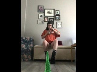 Spooky Stoner Slut Cums on her Dildo