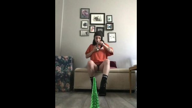 spooky stoner slut cums on her dildo