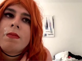 Teen Redhead Crossdresser Ruines 3 + Loads and Swallows from Wine Glass. Cam Show Pt.6