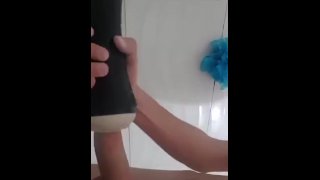 Spray cum after 2 months without cumming all over the bathroom!