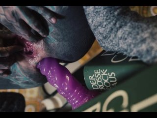 BOOKZ and PEEZ - Tattoo girl fetish anal and pee, pissing play - Intense stretch gape dildo solo