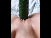 Preview 1 of Girl masturbating with big cucumber. Lina Moore
