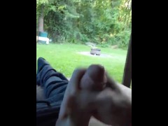jerkin cock outside, I couldn't resist, she knows who she is ;) moan and cuss while I drain my load