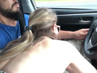 public, amateur, road trip, sensual blowjob