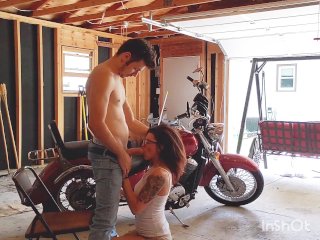 Horny MILF Face Fucked and BentOver Creampie_in Garage