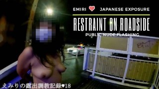 Emiri Shopping only wearing T-shirts & gas station. Naked exposure challenge beside the road.