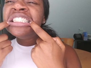 teeth, ebony, solo female, milf