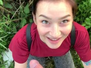 Preview 5 of public outdoor blowjob with creampie from shy girl in the bushes - Olivia Moore
