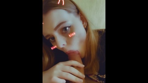 Depraved girl does ahegao and sucks my Snapchat masked dick