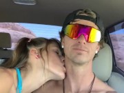 Preview 2 of Road Head on a road trip! Sloppy Blowjob in the truck!