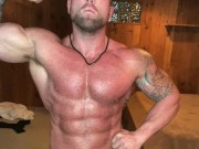 Preview 2 of Cocky Oiled Up Muscle Bear Flexes You!