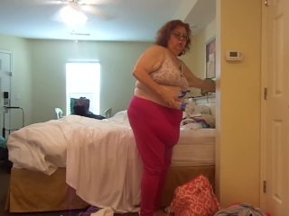 BBW nurse Vicki strips and puts on a dress quick change