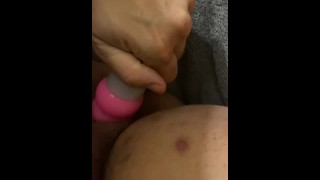 Husband playing with wifes new toys on wife 