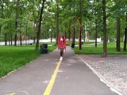 Preview 2 of Sluty schoolgirl instead of lessons, walks in the park in a micro dress without panties