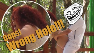 Wrong hole on quick fuck on the balcony
