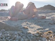 Preview 2 of PUBLIC CREAMPIE at sunset on the BEACH. HOLIDAYS 2020 UNICPORN COUPLE