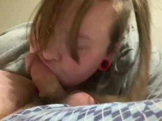 Close up BBW MILF Sucking his Cock and Swallowing his Load