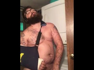 thick cock, chubby guy big dick, dadbod, brunette