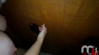 pregnant goes to gloryhole to fuck strangers while cuckold films. thumbnail