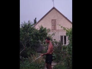 The hot day ended with watering the garden.