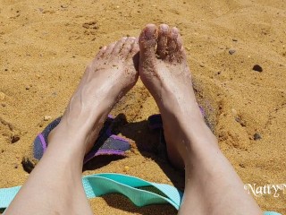 Sexy Latina's Feet at the Beach | come Suck on these Toes for me Baby