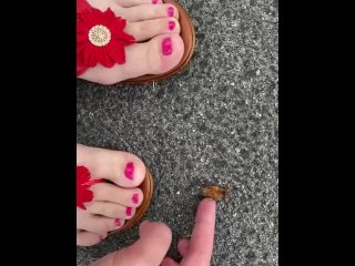 brunette, painted toes, bbw, public