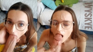 Step Nerd Persuaded Me To Give Her Mouth And Cum On Glasses