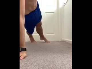 Exercising in my shiny blue shorts